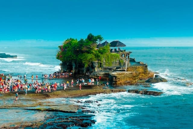 Tanah Lot sea temple at sunset on Bali's southwest coast